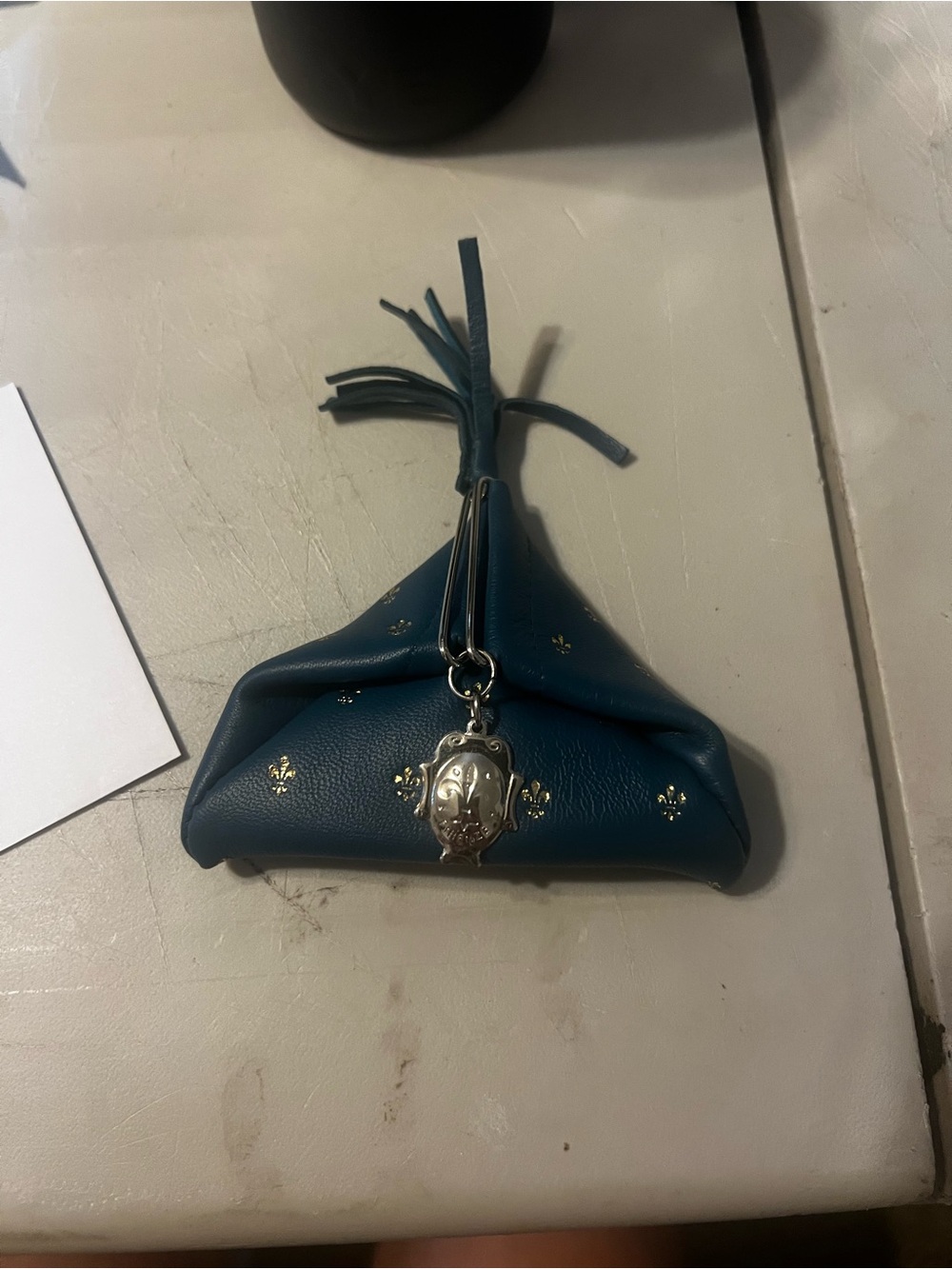 Fleur-de-Lis Leather Tassel Coin Purse